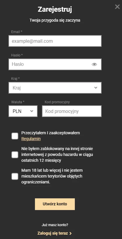 Zarejestruj się w Pan Kasyno PL